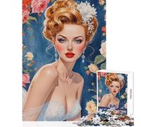 Puzzle per adolescenti da 1000 pezzi,sposa pin-up bionda con sfondo floreale,giocattoli per la decorazione della casa,regalo divertente,gioco pratico con poster abbinato e quiz,del foglio 50x75cm