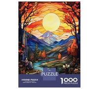 Puzzle Per Adolescenti Da 1000 Pezzi Stained Glass Autumn Landscape with River Puzzle Per Adolescenti Giochi Rilassanti Decorazioni Murali Regali Unici Per Compleanno E Natale 70x50cm/1000pcs