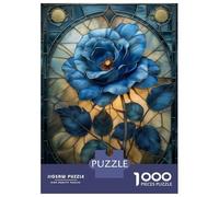 Puzzle Per Adolescenti Da 1000 Pezzi Stained Glass Blue Rose Puzzle Per Adulti Gioco Pratico Migliora La Memoria Ottimo Regalo Per I Giocatori 52x38cm/1000pcs