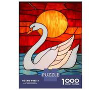 Puzzle Per Adolescenti Da 1000 Pezzi Stained Glass Swan Sunset-2 Puzzle Per Adolescenti Giocattolo Decorazione Murale Decorazione Per La Casa Interazione Genitore-figlio 52x38cm/1000pcs