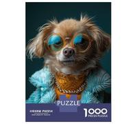 Puzzle Per Adolescenti Da 1000 Pezzi Stylish Dog Portrait with Sunglasses Puzzle Per Adulti Gioco Pratico Assemblaggio Del Modello Sfida Educativa 38x26cm/1000pcs