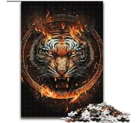 Puzzle per adolescenti da 1000 pezzi Testa di tigre di fuoco, adatto a persone dai 14 anni in su Giochi educativi Regali di Babbo Natale segreto (dimensioni 50x75cm)