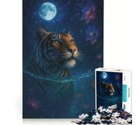 Puzzle per adolescenti da 1000 pezzi: Tigre nell'acqua al chiaro di luna gioco impossibile rilassante e stimolante per la mente regalo per donne 38x52cm