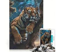 Puzzle per adolescenti da 1000 pezzi: Tigre sull'albero sfondo cosmico gioco impossibile rilassante e stimolante per la mente regalo per donne 50x75cm