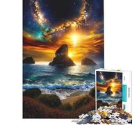 Puzzle per adolescenti da 1000 pezzi tramonto sul mare con galassia puzzle per adulti giocattolo decorativo da parete divertente e spiritoso attività da fare in casa (dimensioni 38x26cm)