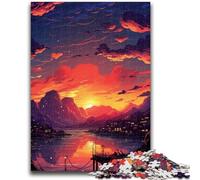 Puzzle per adolescenti da 1000 pezzi Tramonto sulla città con alberi Puzzle per adulti, giochi divertenti per famiglie Ideale come regalo per tutta la famiglia (75x50cm)