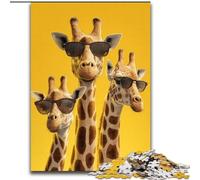 Puzzle per adolescenti da 1000 pezzi, tre giraffe con gli occhiali, gioco intellettuale giocattolo che rafforza l'amore tra le coppie per età 14+ 26x38cm