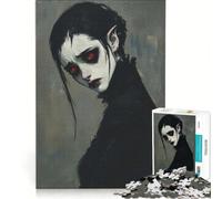 Puzzle per adolescenti da 1000 pezzi: Vampiro malinconico Bellezza gotica non morta con occhi rossi penetranti Giocattolo antistress Difficile Adatto per la decorazione della scrivania 38x52cm