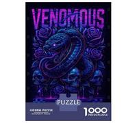 Puzzle Per Adolescenti Da 1000 Pezzi Venomous Snake with Skulls And Roses Puzzle Giocattolo Decorazione Da Parete Migliora La Memoria Regali Per Amici E Familiari 52x38cm/1000pcs