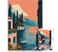 Puzzle per adolescenti da 1000 pezzi, villa sul lago italiano, arte minimalista, gioco educativo per famiglie, migliora la memoria, regali di Babbo Natale segreto, dimensioni 38x26cm