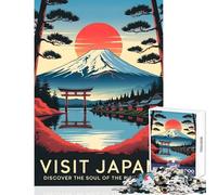 Puzzle per adolescenti da 1000 pezzi Visita il Giappone︰ Poster del paesaggio del sole nascente Decorazione per la casa Giocattoli Regalo divertente Gioco pratico con poster abbinato e quiz