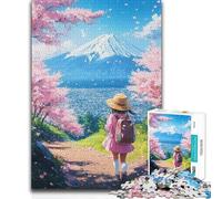 Puzzle per adolescenti da 1000 pezzi, vista sul Fuji e sui fiori di ciliegio, sfida difficile, regalo di compleanno per 14+ anni, gioco di puzzle offerto, dimensioni 38x26cm