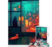 Puzzle per adolescenti da 1000 pezzi vista sulla città sotto la pioggia con gatti giocattolo educativo ottimo regalo per giochi gioco educativo interessante per la riduzione dello stress (38x26cm)