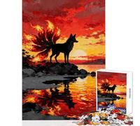 Puzzle per adolescenti da 1000 pezzi Volpe a nove code al tramonto giocattoli fai da te idee regalo gioco educativo con poster abbinato e foglio di quiz dimensioni 38x52cm