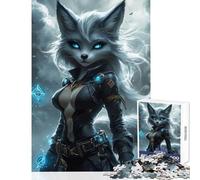 Puzzle per adolescenti da 1000 pezzi Volpe mistica guerriera con occhi luminosi giocattoli per la casa regali di Babbo Natale segreto giochi per famiglie aiuta l'esercizio del cervello 50x75cm