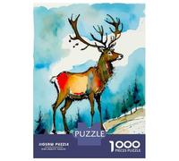 Puzzle Per Adolescenti Da 1000 Pezzi Watercolor Reindeer in Winter Puzzle Per Adolescenti Gioco Per Famiglie Sfida Difficile Regali Unici Per Compleanno E Natale 70x50cm/1000pcs