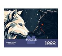 Puzzle Per Adolescenti Da 1000 Pezzi White And Black Wolves Face-Off Puzzle Per Adulti Gioco Rompicapo Decorazione Per La Casa Interazione Genitore-figlio 52x38cm/1000pcs