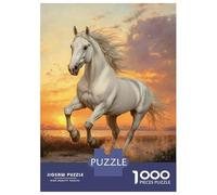 Puzzle Per Adolescenti Da 1000 Pezzi White Horse Running at Sunset Puzzle Giochi Divertenti Regalo Di Compleanno Offerta Come Regali Per Tutta La Famiglia 38x26cm/1000pcs