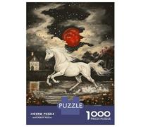 Puzzle Per Adolescenti Da 1000 Pezzi White Horse Running Under Red Moon Drawing Puzzle Per Adulti Gioco Per Famiglie Decorazione Murale Regali Unici Per Compleanno E Natale 70x50cm/1000pcs