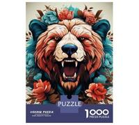 Puzzle Per Adolescenti Da 1000 Pezzi Wild Bear Floral Art Print Puzzle Per Adulti Giocattolo Decorazione Da Parete Regali Per Donne Divertimento A Casa Attività, 52x38cm/1000pcs