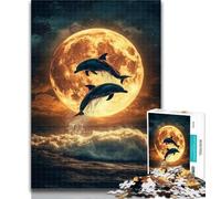 Puzzle per adolescenti Delfini sotto la luna Puzzle per adulti 1000 pezzi, giocattoli educativi di apprendimento Giochi per famiglie Migliora l'amore tra coppie 50x75cm
