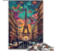 Puzzle per adolescenti Eiffel psichedelico, analisi e logica con pezzi completamente interconnessi di forma casuale per ragazzi dai 14 anni in su (dimensioni 26x38cm)