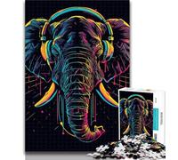 Puzzle per adolescenti Elefante con cuffie Puzzle per adulti 1000 pezzi, giocattoli giochi educativi antistress che migliorano l'amore tra coppie 26x38cm