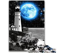 Puzzle per adolescenti "Faro sotto la luna blu" 1000 puzzle, giocattoli avvincenti per la decorazione della casa (50x75cm)