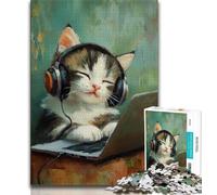 Puzzle per adolescenti Gatto che ascolta musica Puzzle per adolescenti 1000 pezzi allena il tuo cervello e le tue mani Regalo di compleanno regali (26x38cm)