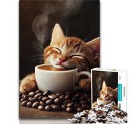 Puzzle per adolescenti Gatto che beve caffè 1000 pezzi Puzzle per adolescenti e adulti, giocattoli giochi educativi antistress che migliorano l'amore tra coppie (38x26cm)
