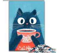 Puzzle per adolescenti Gatto che beve caffè, analisi e logica con pezzi completamente interconnessi di forma casuale per bambini dai 14 anni in su (dimensioni 50x75cm)