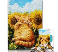 Puzzle per adolescenti "Gatto che dorme in un campo di girasoli", 1000 pezzi, giocattolo educativo ideale come regalo per tutta la famiglia (38x26cm)