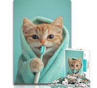 Puzzle per adolescenti "Gatto che si lava i denti", 1000 pezzi, per adulti e adolescenti, per rafforzare l'amore tra coppie dai 14 anni in su, 26x38cm
