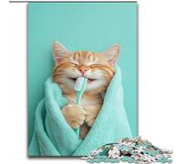 Puzzle per adolescenti Gatto che si lava i denti, aiuta il cervello a esercitare Giocattoli avvincenti per coltivare la pazienza e migliorare la memoria (dimensioni 26x38cm)