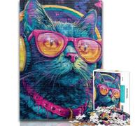 Puzzle per adolescenti Gatto con le cuffie Puzzle da 1000 pezzi per adulti e adolescenti, collezione di artisti, belle arti per età 14 anni in su 26x38cm