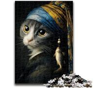 Puzzle per adolescenti Gatto con l'orecchino di perla Adatto a bambini dai 14 anni in su Giochi per famiglie Ideale come regalo per tutta la famiglia 38x26cm