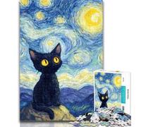 Puzzle per adolescenti Gatto nero nel cielo notturno Puzzle da 1000 pezzi per adulti e adolescenti, allena il cervello e le mani, regalo di compleanno, regali 50x75cm