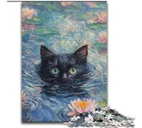 Puzzle per adolescenti "Gatto nero nel fiume" da 1000 pezzi, giochi rilassanti che rafforzano l'amore tra coppie per bambini dai 14 anni (26x38cm)
