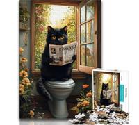 Puzzle per adolescenti "Gatto nero nel water", puzzle da 1000 pezzi, aiuta il cervello a esercitare i giocattoli avvincenti per coltivare la pazienza, un'opera d'arte (50x75cm)