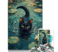 Puzzle per adolescenti "Gatto nero nello stagno" da 1000 pezzi, giocattoli educativi per l'apprendimento, giochi per famiglie, regalo di compleanno, regali (38x26cm)
