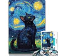 Puzzle per adolescenti Gatto nero sotto il cielo notturno Puzzle per adulti 1000 pezzi, giocattolo educativo intellettuale decomprimente Ottimi regali e giocattoli 26x38cm