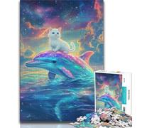 Puzzle per adolescenti "Gatto su un delfino" da 1000 pezzi, gioco educativo e sfida, ideale come regalo per tutta la famiglia, 38x26cm