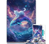 Puzzle per adolescenti Gatto su un delfino Puzzle da 1000 pezzi antistress per ammazzare il tempo in casa e migliorare l'amore tra coppie 75x50cm