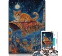 Puzzle per adolescenti "Gatto sul tappeto volante" da 1000 pezzi, modelli da assemblare, attività divertenti da fare a casa, regalo di compleanno, regali da viaggio (75x50cm)