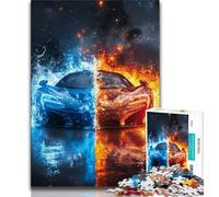 Puzzle per adolescenti Ghiaccio e fuoco Auto sportiva, gioco per famiglie antistress Sfida difficile Rafforza l'amore tra coppie 38x26cm