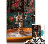 Puzzle per adolescenti Giraffa nella vasca da bagno Puzzle da 1000 pezzi per adulti e adolescenti, giocattoli per l'intrattenimento della famiglia, ideale come regalo per tutta la famiglia 26x38cm