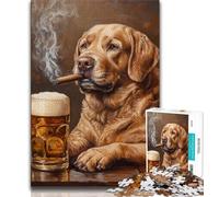 Puzzle per adolescenti Golden Retriever che fuma, aiuta il cervello a esercitare i giocattoli che creano dipendenza per coltivare la pazienza, decorazione da parete (75x50cm)