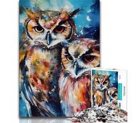 Puzzle per adolescenti Gufo Acquerello 1000 pezzi Puzzle per adulti e adolescenti giocattoli giochi educativi antistress decorazioni per la casa uniche e regali (50x75cm)