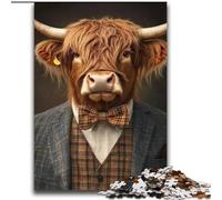 Puzzle per adolescenti Highland Cattle in giacca e cravatta, giocattoli avvincenti per sfidare l'intelligenza cerebrale, regalo di compleanno, regali, decorazioni murali 38x52cm