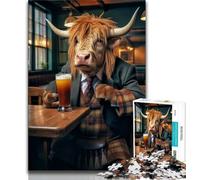 Puzzle per adolescenti Highland Cow in The Pub Puzzle 1000 pezzi per adulti, gioco per famiglie antistress sfida difficile fantastici regali e giocattoli (50x75cm)
